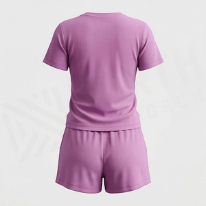 Women's 2 Piece Ribbed Short Sleeve T Shirt and Above Knee Shorts <b>Set</b> Solid Casual Spring Summer Wear - Product Image 2