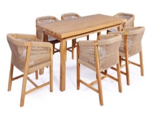 Ensemble de chaises de salle à manger en rotin moderne, structure en bois, style côtier, meubles d'intérieur et d'extérieur stables, table et 6 chaises - Product Image 1