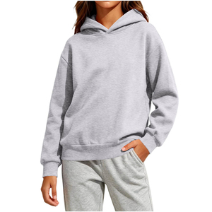 Sweat à capuche unisexe pour enfants en tissu polaire gris, uniforme scolaire pour adolescents, logo personnalisé, 100% coton, pull-over, service OEM - Product Image 2