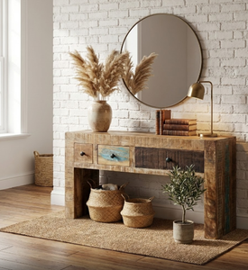 Mesa de Centro de Madera Antigua Hecha a Mano, Tradicional y de Lujo, en Madera Reciclada con Cajones Decorativos, Portátil para Sala de Estar - Product Image 1