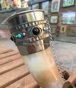 Unique Design Viking Drinking Sets With Wood <b>Stand</b> Viking Wine Horn <b>Mug</b> Sets Wine Beer Buffalo Horn <b>Mug</b> Carved Drinking Horn <b>Mug</b> - Product Image 3