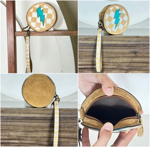 Nouvelle pochette ronde motif orage et éclairs, porte-monnaie à carreaux avec dragonne pour femme, portefeuille zippé en cuir repoussé, sac mignon - Product Image 3