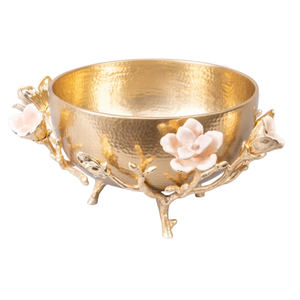Cuenco Decorativo de Metal Plateado con Flores Blancas y Ramas Doradas, Centro de Mesa Hecho a Mano, Cuencos para Servir Aperitivos - Product Image 4