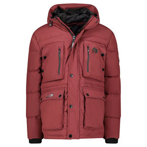 Veste matelassée à capuche rouge pour homme, coupe-vent, décontractée, pour l'hiver, avec poches zippées, col montant, coupe régulière, OEM ODM - Product Image 1