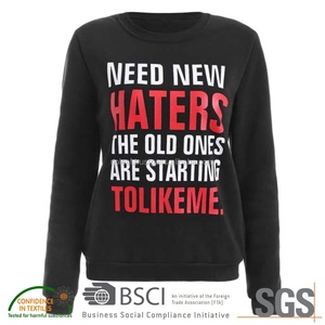 Sudadera informal de invierno de algodón 100% de alta calidad, logotipo impreso personalizado de talla grande, Sudadera con capucha negra de cuello redondo de lana para mujer - Product Image 2