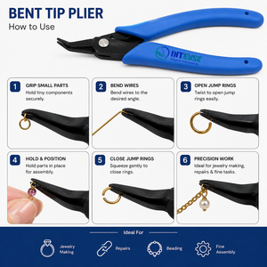 Pince de précision professionnelle à bec courbé, manche bleu, pour la fabrication de bijoux, prise en charge, maintien, pliage, outil manuel, logo personnalisé OEM - Product Image 3