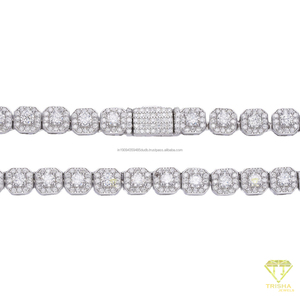 Collar de cadena de tenis geométrico con eslabones de piedra estilo cojín y engaste brillante, joyería elegante para mujer, para compradores mayoristas - Product Image 3
