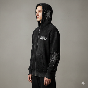 Ranzia Industry Factory Manufacturer Supply Men Zip Hoodie Distressed Embroidery Wholesale Men Streetwear Zip Hoodie - Product Image 5