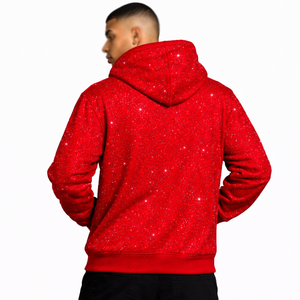 Sweat-shirts à capuche zippés pour hommes en molleton de coton épais personnalisés, entièrement ornés de strass rouges, coupe oversize, marque privée, production en gros - Product Image 2