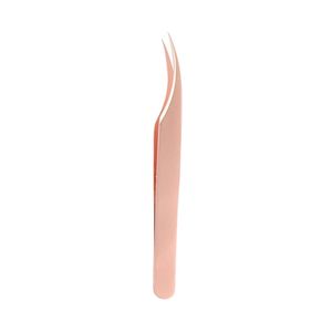 Pince à cils courbée en or rose, forme en L, pour un volume intense, forme de dauphin, pointe de précision pour isolation des cils fins - Product Image 1