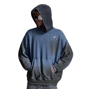 Sudadera con capucha de algodón polar con efecto degradado y pedrería, estilo oversize, para hombre, con efecto desgastado, para streetwear, suministro OEM - Product Image 1