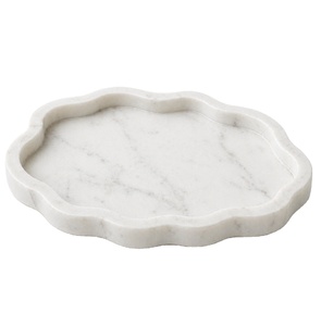 Luxury White Marble Wavy Edge Tray Handmade Natural Stone Serving Tray Premium Decorative <b>Vanity</b> Organizer Modern Coffee <b>Table</b> - Product Image 1