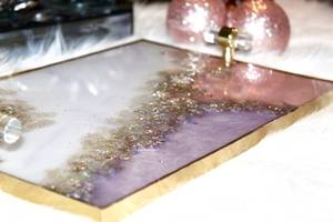 Handmade Rose Gold Glitter Resin Tray Premium resin tray colorful elegant handcrafted pattern perfect for serving snacks fruit <b>d</b> - Product Image 3