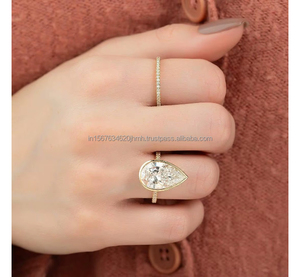 Anillo de Diamantes con Corte de Pera en Oro Amarillo Sólido, Anillo de Compromiso Minimalista en Forma de Lágrima, Joyería Nupcial Moderna, Elegante Regalo de Aniversario - Product Image 4