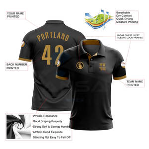 Polo de Golf Personalizado Negro y Dorado Antiguo, Transpirable y de Secado Rápido, para Entrenamiento de Golf y Uso Casual - Product Image 2