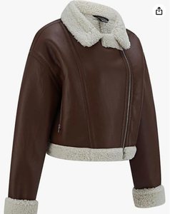 Good Quality Faux Shearling Racer Moto <b>Jacket</b> Thick Fur Lined Sherpa <b>Leather</b> Coat Winter Outerwear Finished - Product Image 3
