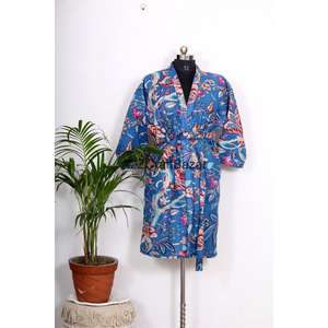 Chaqueta Kantha de Lujo Hecha a Mano con Estampado Floral, Kimono Japonés, Pantalones Cortos Bohemios, 100% Algodón, Multicolor, Estilo Casual para la Playa - Product Image 2