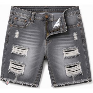 <b>High</b> Quality Mens Ripped Denim Shorts Quick Dry Casual Style 100% Cotton Breathable Woven Fabric Bermuda Mid Waist Button Fly - Product Image 5