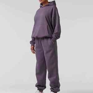 Custom Logo Heavyweight Fleece Hoodie and Joggers Set Unisex Muted Mauve Dusty <b>Purple</b> <b>Tracksuit</b> Oversized Casual Streetwear - Product Image 3