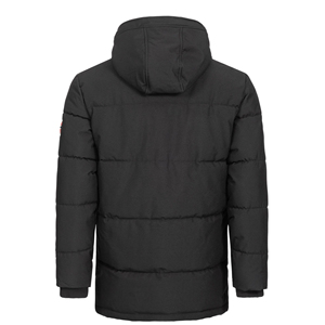 Blouson matelassé noir pour homme avec capuche amovible, coupe-vent, vêtement d'extérieur décontracté d'hiver, coupe régulière, design à patchs sur la manche gauche - Product Image 3
