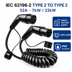 Câble de charge EV enroulable de 22 kW pour voitures électriques et bornes de recharge AC OEM Type 2 vers Type 2, câble de charge spiralé de 7 kW du fabricant - Product Image 1