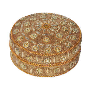 Designer Box Beaded & <b>Mirror</b> Work Orgnagizer Customized Beaded Trinket Box Souvnier Gift Decorative Metal Pill Box - Product Image 2