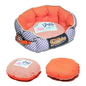 Lit rond pour chien tendance avec motif à pois et design polo pour animaux de compagnie - Product Image 2