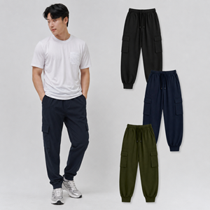 Men's Solid Summer Cargo Jogger Shorts Drawstring Waist Casual with Pockets Mid Rise Breathable Quick Dry Satin 100% Polyester - Product Image 3