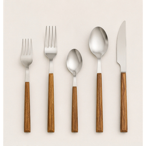 Ensemble de couverts en acier inoxydable avec manche en bois naturel, finition miroir, ensemble de couverts de luxe pour hôtel, restaurant et repas à domicile - Product Image 3