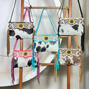 New Branded Fashionable Women Hand Tooled Leather Fringe Crossbody Bags High Quality Luxury Boho Designer Cowhide Shoulder Bags - Product Image 5