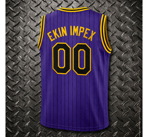 Maillot de basket authentique 2025, logo d'équipe personnalisé, impression numérique, broderie 3D, violet, noir, rayures fines, noir-or, unisexe - Product Image 5