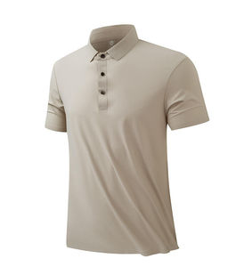 Camiseta de Manga Corta para Hombre, Color Sólido, Secado Rápido, Transpirable, 100% Algodón, Cuello Camisero, Informal, para Invierno, Beige, Tejida - Product Image 1