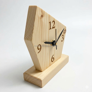 Horloge de bureau miniature en bois de pin artisanale de luxe, décoration de table pour la maison ou le bureau, article cadeau en bois - Product Image 2