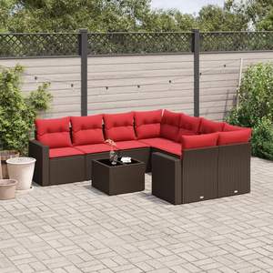 Juego de sofás de patio de ratán sintético marrón de 9 piezas con cojines, elegante colección de muebles para exteriores - Product Image 1
