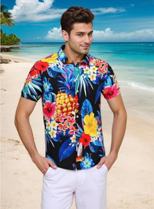 Chemise de plage pour homme à manches courtes, imprimé floral tropical, décontractée, boutonnée, colorée et vibrante pour l'été - Product Image 5