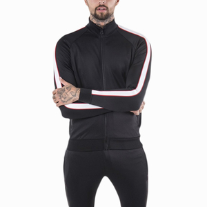 Men's Black Full Zip Tracksuit <b>Jacket</b> With <b>White</b> Red Stripes Stand Collar Sporty Breathable Polyester Autumn Wear - Product Image 4
