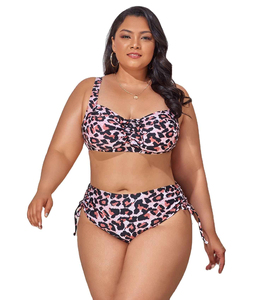 Plus Size Women Black <b>Bikini</b> <b>Set</b> Push up Top Tie Side Bottoms Ruched Twist Design High Cut Cute Spandex/Polyester Swimwear - Product Image 2