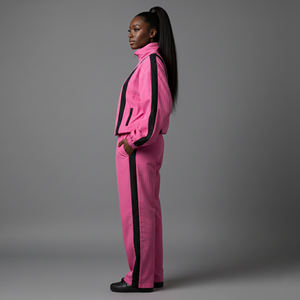 Conjunto Deportivo Rosa para Mujer, Chaqueta de Cierre Parcial con Bolsillos Laterales, Secado Rápido, Poliéster, Corte Holgado, Ropa de Primavera - Product Image 2