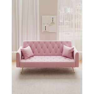 Divano Convertibile Americano Retrò da 71 Pollici in Velluto Rosa per Piccoli Soggiorni, Camere da Letto o Uffici - Product Image 5