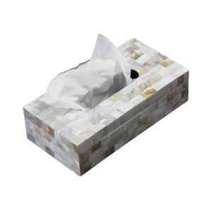Caja de pañuelos rectangular de alta gama con incrustaciones de nácar y madera hecha a mano para decoración del hogar - Product Image 4