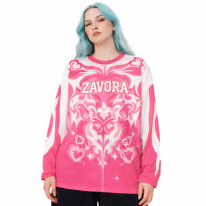 Maillot de football américain rose à manches longues de qualité supérieure pour femme, respirant, léger, avec impression graphique personnalisée, tenue d'équipe - Product Image 1