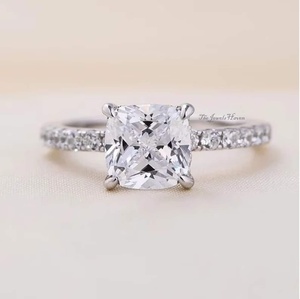 Cushion Cut Moissanite Engagement <b>Ring</b> 3pcs <b>Set</b> Bridal <b>Ring</b> <b>Set</b> Cushion Cut Moissanite <b>Ring</b> White <b>Silver</b> Wedding <b>Ring</b> <b>Set</b> - Product Image 3
