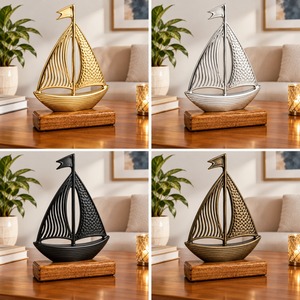 Objet décoratif oiseau d'arbre argenté avec bol gravé, base en bois, décoration traditionnelle pour table de maison, accent décoratif métallique - Product Image 3