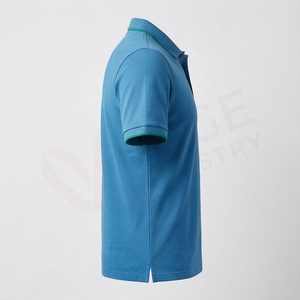 Men's <b>Blue</b> Short Sleeve <b>Polo</b> <b>Shirt</b> Cotton Pique Embroidered Logo Casual Breathable Regular Fit Solid Knitted Design - Product Image 3