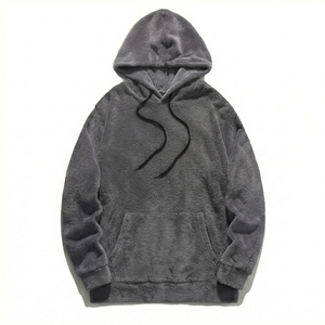 Ensemble court streetwear pour homme en molleton tricoté gris ultra-doux 100 % coton avec cordon de serrage ajustable, coupe décontractée et chaude pour l'hiver - Product Image 2