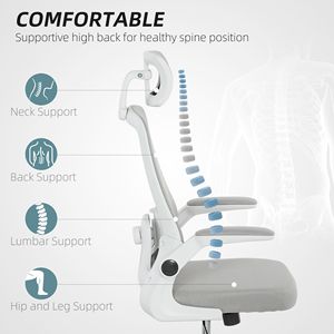 Silla de oficina ejecutiva de malla con brazos móviles, soporte lumbar ajustable gris y reposacabezas giratorio - Product Image 4