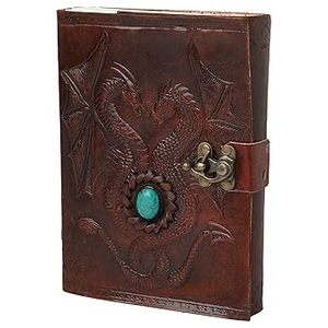 Double Dragon Vintage Handmade Leather Notebook Journal Stone C <b>Lock</b> 5x7 Inches Hardcover 200 Pages Stylish Gift for Students - Product Image 1