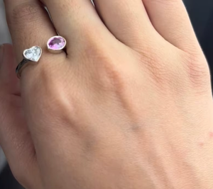14KT Gold Luxury Fine Jewelry Toi-et-Moi Lab Grown Pink Sapphire Heart-Shaped Diamond Bezel Setting Wedding Party <b>Ring</b> - Product Image 1