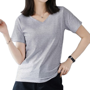เสื้อยืดแคนวาสคุณภาพสูง ราคาขายส่ง รับทำโลโก้ตามสั่ง บริการ OEM ระบายอากาศได้ดี เสื้อคอวี แขนสั้น ผ้าไม่ยับ แห้งเร็ว สำหรับผู้หญิง - Product Image 2