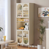 Bibliothèque en acier style crème avec portes en verre cannelé, vitrine haute, meuble de rangement pour salon, meuble de bar à café